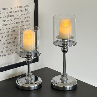 复古烛台家用LED电子香薰蜡烛道具浪漫摆件蜡烛台座餐桌装 饰品