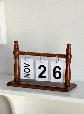 中古风翻页日历木质桌面装饰摆件卧室客厅台历拍照道具创意北欧