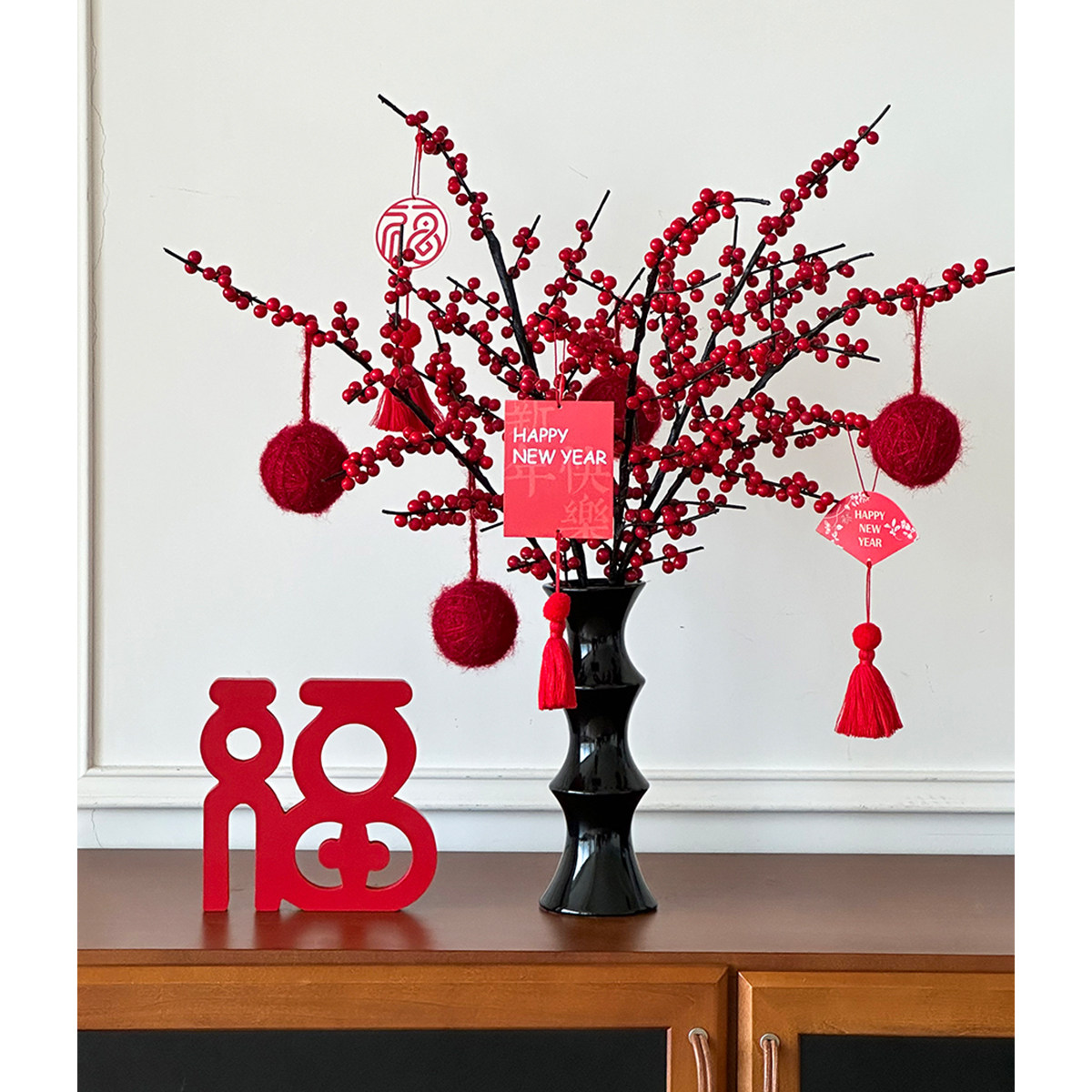 新年红色喜庆年宵花装饰摆件餐桌花艺拍照道具过年春节布置2026,家居饰品,装饰摆件,淘宝优惠券,粉丝福利购,淘宝优惠卷