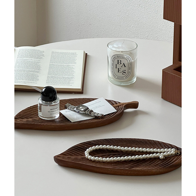 桌面装饰摆件香薰托盘胡桃木树叶形首饰展示架高级感轻奢艺术摆设