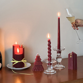 法式 高级酒红色家用无烟香薰蜡烛结婚礼布置装 饰氛围感烛台摆件