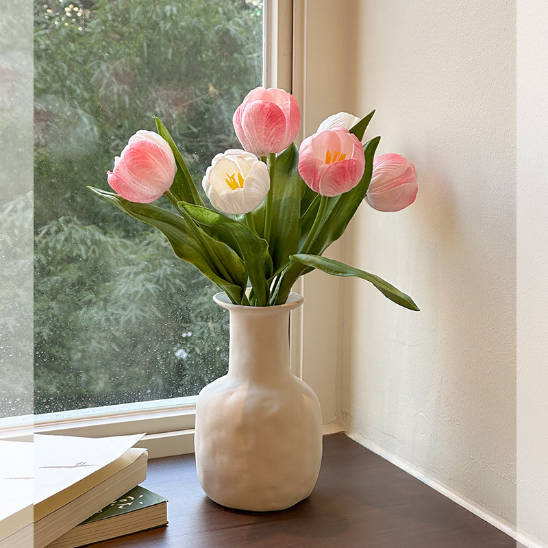 ins清新郁金香仿真花束搭花瓶假花高档家居装饰桌面摆件拍照道具,家居饰品,仿真花/假花,淘宝优惠券,粉丝福利购,淘宝优惠卷
