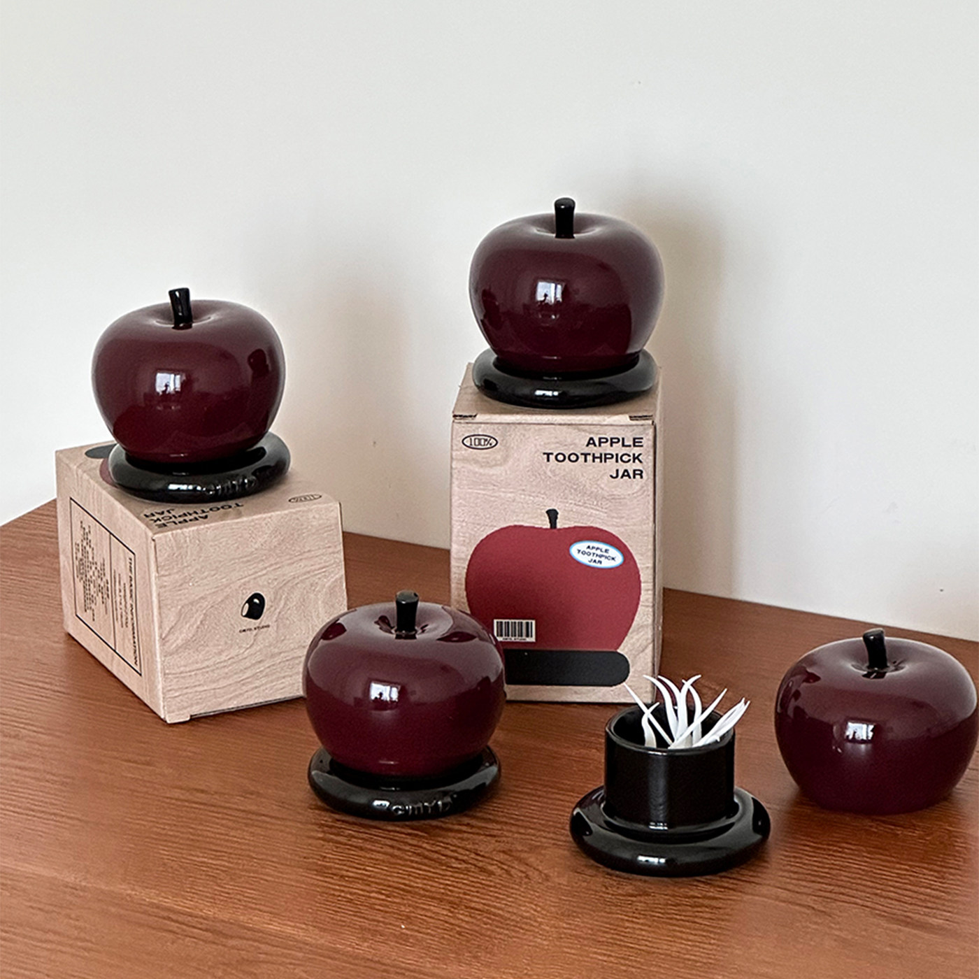 创意高颜值平安喜乐苹果牙签罐陶瓷牙线收纳盒家居平安果装饰摆件
