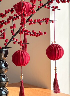 灯笼LED流苏挂件挂饰室内装饰红果花瓶摆件新年春节喜庆节庆布置