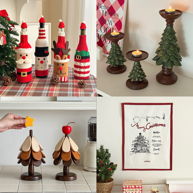 氛围感圣诞节装饰摆件酒吧咖啡店酒杯保护套桌布高级韩系拍照道具