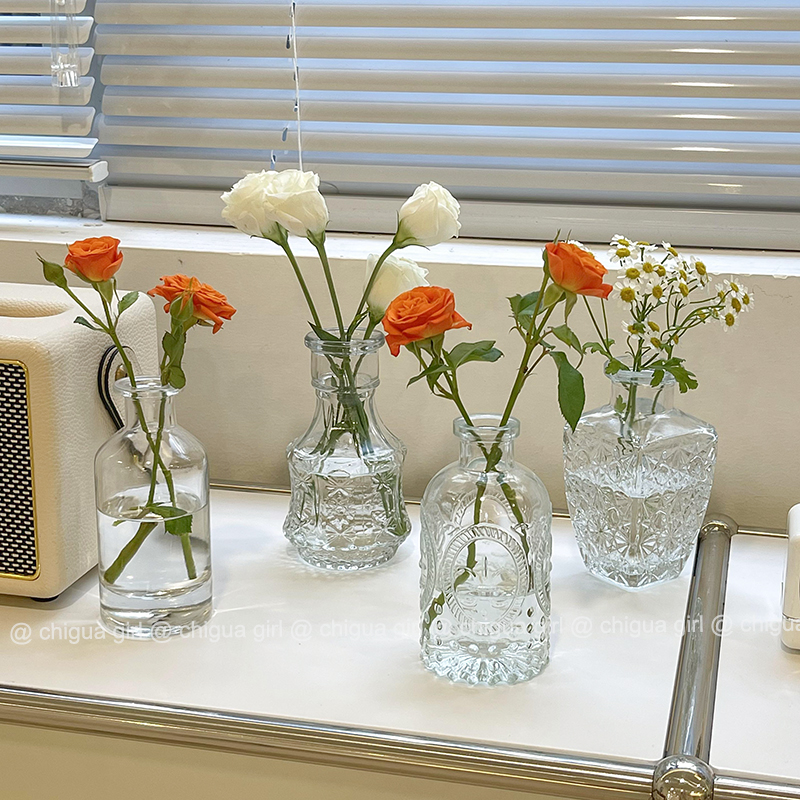 ins风复古透明玻璃花瓶客厅插花