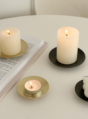 欧式复古铁艺烛台摆件首饰展示收纳盘ins香薰蜡烛氛围感装饰托盘