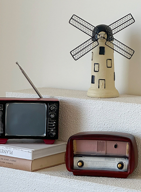 做旧桌面装饰摆件电视机收灯塔复古拍照道具创意工艺品新款小众