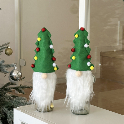 圣诞老人酒瓶装红酒套餐桌饰品毛绒圣诞树帽子场景布置摆件小礼物