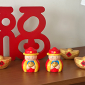 2026新年摆件财神爷元 宝福客厅桌面装 饰马年乔迁礼物红色手工雕刻