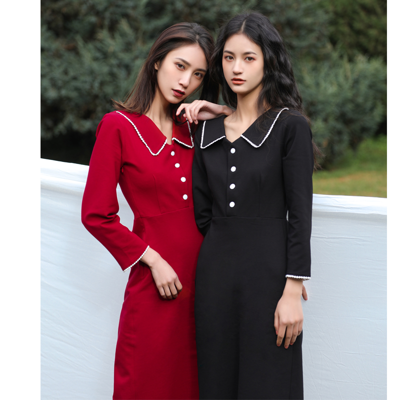 法式小众气质连衣裙针织弹力女