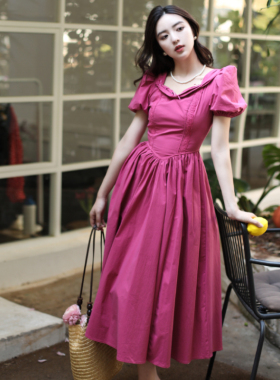 JUJU定制法式宫廷风设计感浪漫连衣裙淑女短袖裙显瘦中长裙子夏季