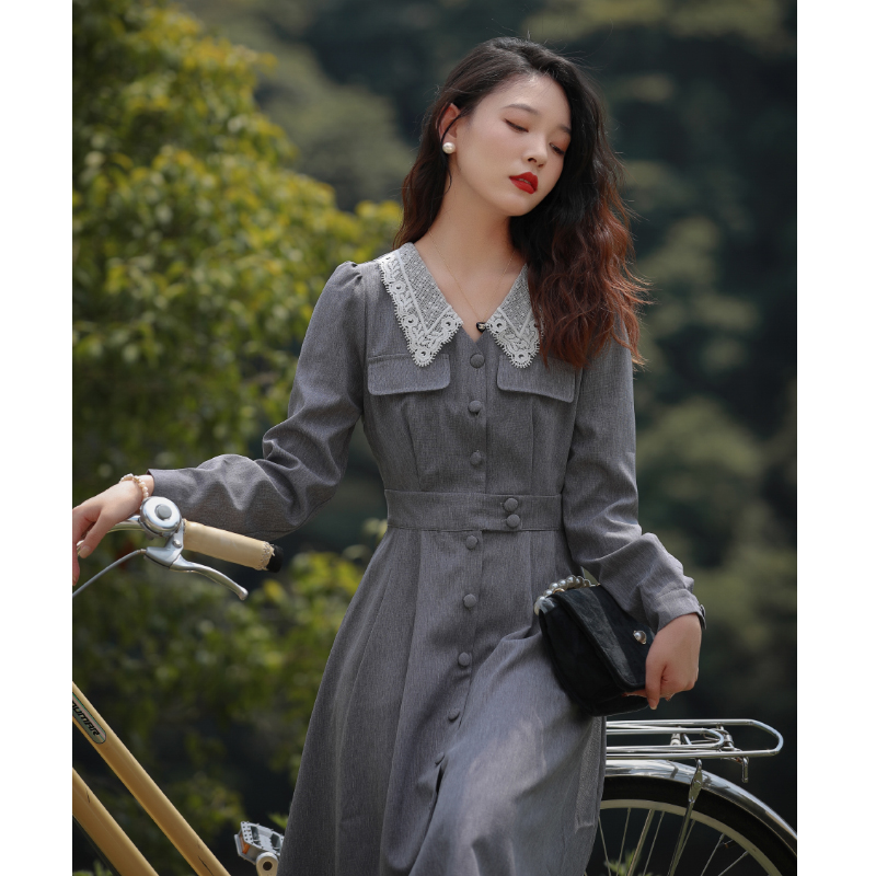 气质衬衫长袖连衣裙女初秋季