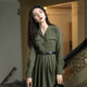 复古修身 显瘦工装 裙绿色学院风长袖 法式 连衣裙气质教师长裙春秋季