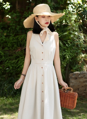 JUJU定制法式复古格子西装领衬衫连衣裙收腰伞裙无袖新款夏装裙子