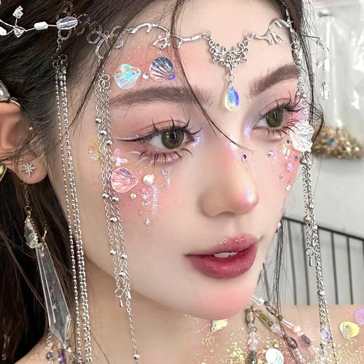 网红贝壳亮片眼妆亮片人鱼鲛人妆