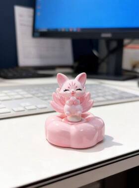小红书同款粉色九尾猫转转乐潮玩网红节日礼物车载摆件可爱装饰