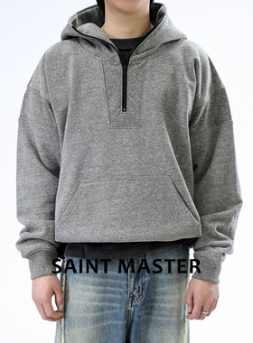 SAINT MASTER半拉链RIR拉链复古春秋男士套头连帽短款休闲卫衣
