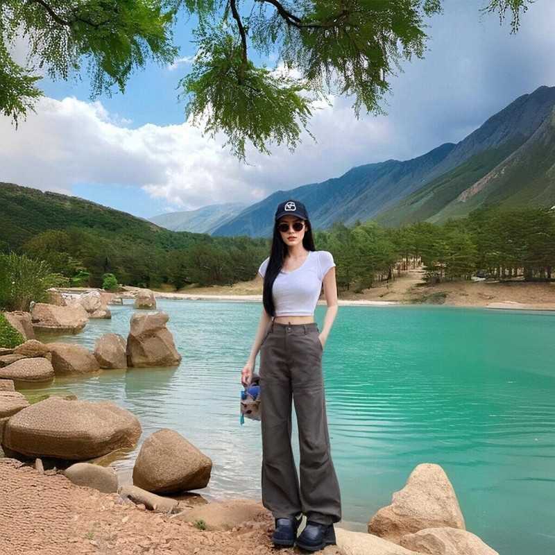 新款女装时尚百褶裤腿微喇叭低腰显瘦裤子