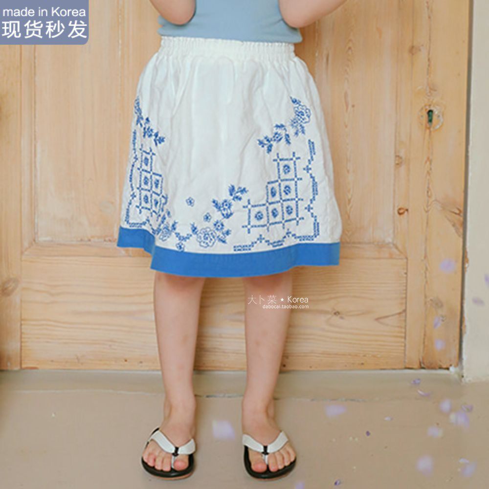现货大卜菜 amber韩国童装女童夏新裙子清爽舒适刺锈花边半身裙