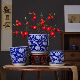 景德镇陶瓷花盆青花瓷中国风古典中式客厅阳台室内绿植多肉小花瓶