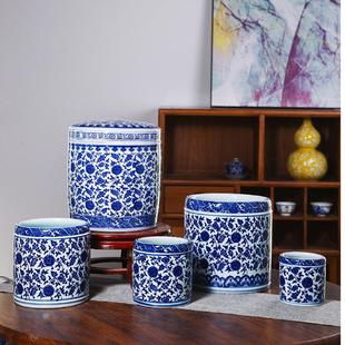 景德镇加厚火罐青花陶瓷笔筒学生文芳用品书房摆件书法毛笔收纳筒