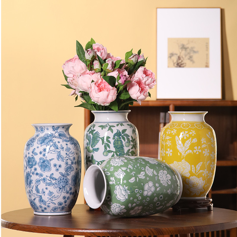 客厅敞口插花瓷器青花瓷中式复古