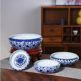 景德镇青花瓷仿古笔洗茶洗水浅大号乌龟缸睡莲缸花盆摆件水煮鱼碗