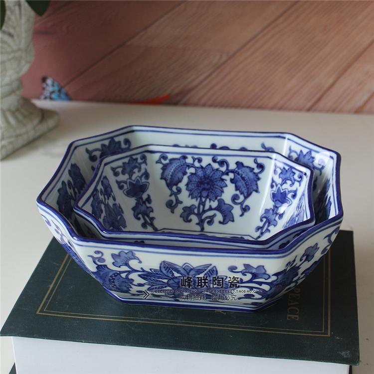 景德镇陶瓷青花水果盘零食盘沙拉餐具家居中式家装客厅装饰品摆件