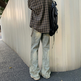 美式微喇拼接牛仔裤男复古休闲裤子秋冬高街直筒长裤YD2121-P65，男装休闲裤，星座509