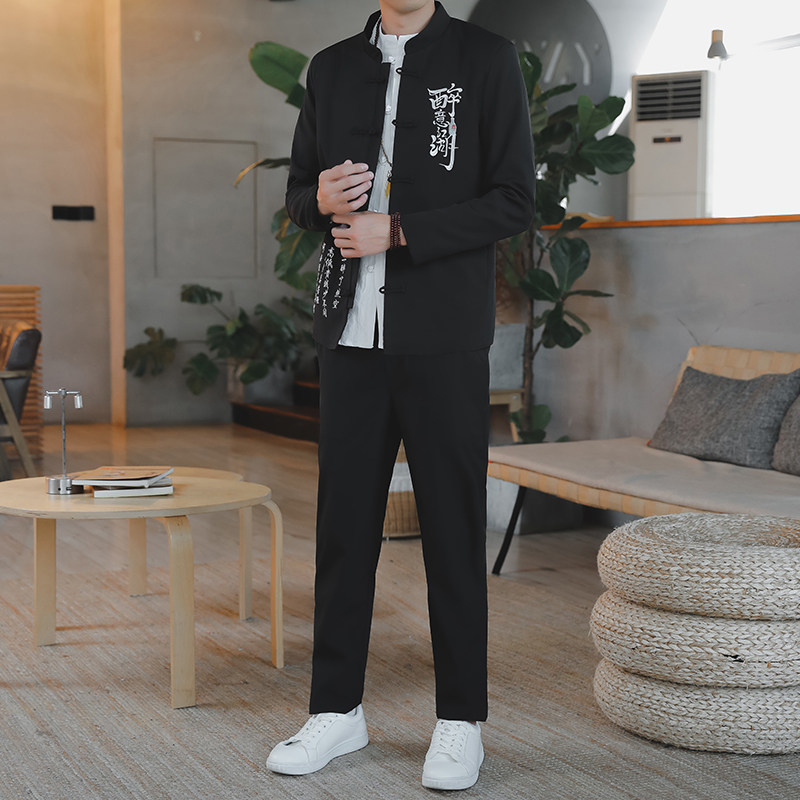 中国风套装男秋装刺绣青年复古风中山夹克汉服唐装外套YK239-P90图片