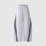 藏青三条杆撞色运动卫裤男女春季宽松松弛感阔腿弯刀裤YD9096-P65，男装休闲裤，星座509