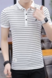男士短袖t恤衬衫领半袖夏天2021韩版修身翻领条纹polo衫T9003-P40，男装Polo衫，星座509