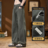简约百搭美式复古直筒工装裤男裤高街宽松口袋休闲长裤Z2362-P50，男装工装外套，星座509