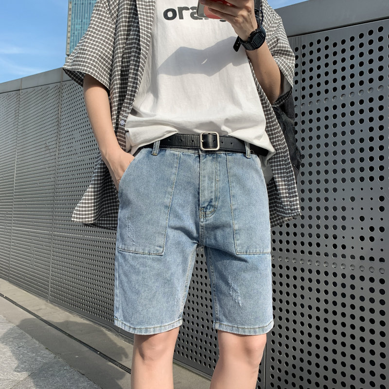男士牛仔短裤直筒宽松韩版潮流夏季薄款中裤潮牌五分裤YD105,男装牛仔裤,星座509