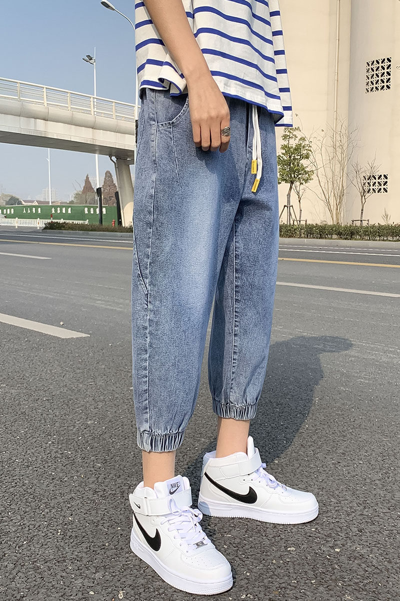 夏季新款韩版潮流牛仔短裤2021男士小脚7七分中裤束脚裤YD09,男装牛仔裤,星座509