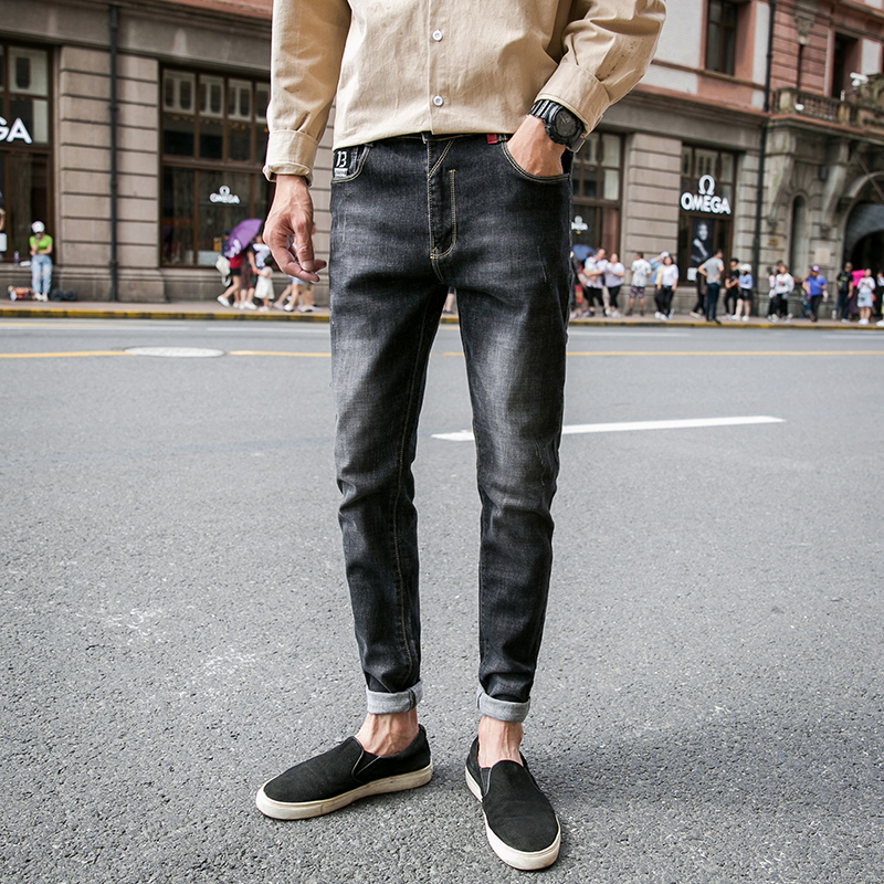 Black jeans men's elastic slim pants men's Korean Trend men's casual long pants