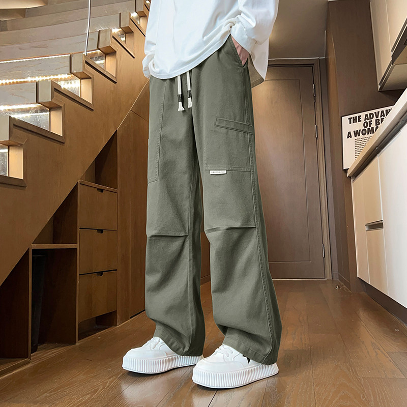 工装裤男秋冬天宽松抽绳直筒裤个性拼接褶皱美式伞兵裤Z9852-P50,男装休闲裤,星座509