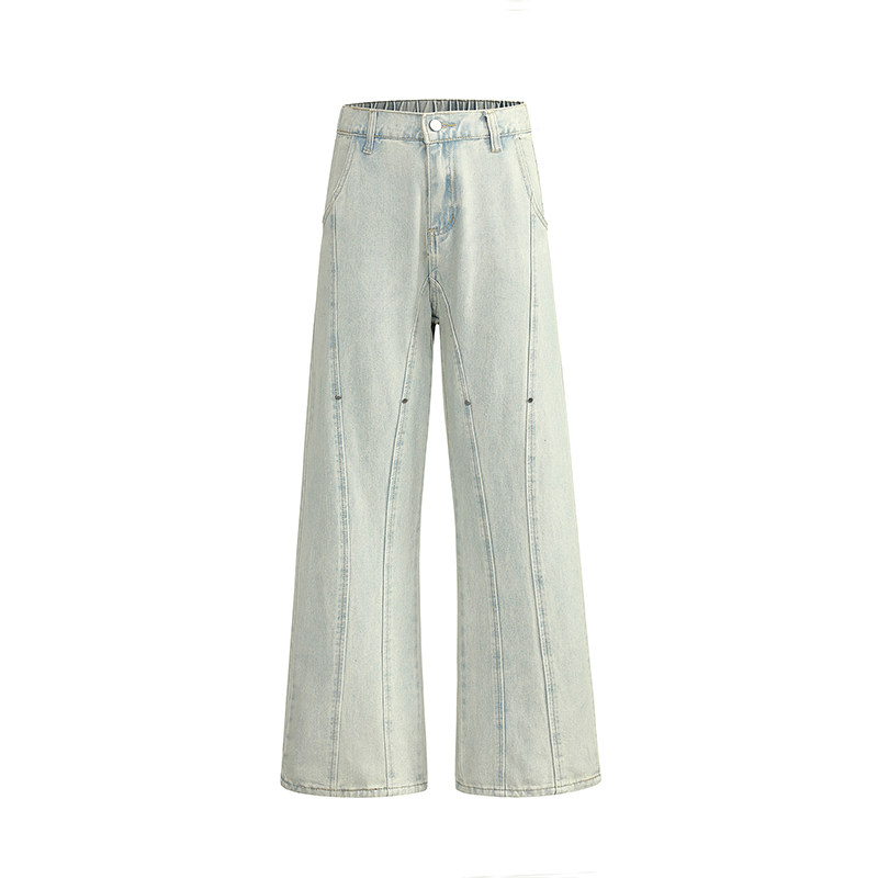 泥黄染拼接铆钉cleanfit微喇牛仔裤潮牌男港风高街长裤YD89-P50,男装牛仔裤,星座509