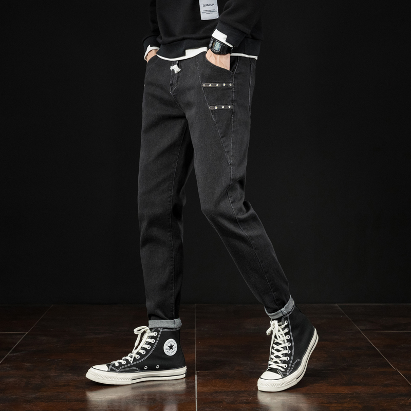 Japanese jeans men's fashion brand retro lace up loose straight pants men's fashion Korean pants