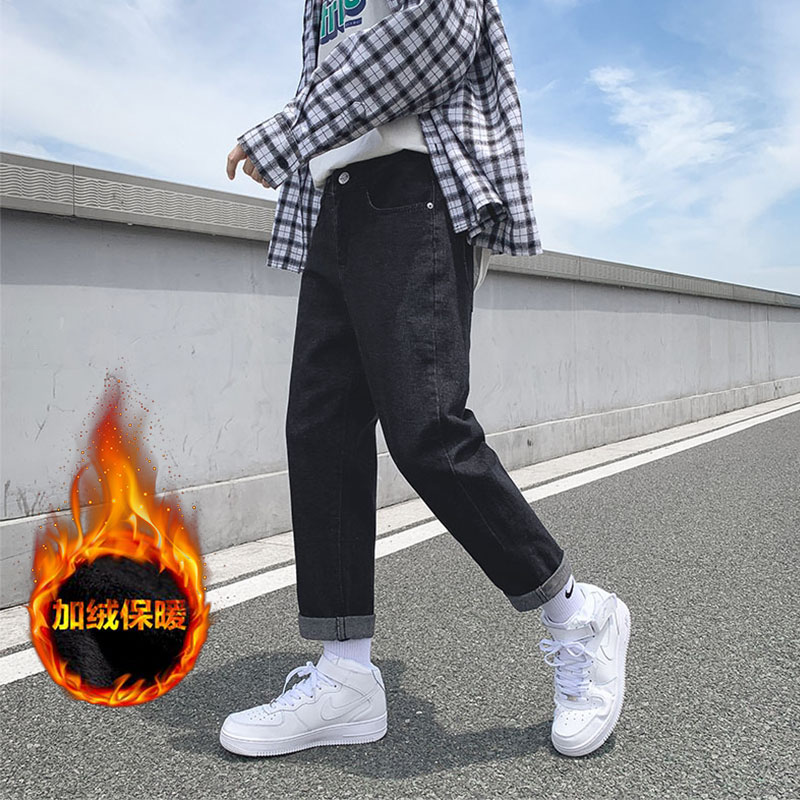 冬季直筒加厚牛仔裤男士潮牌流宽松韩版百搭加绒长裤子K1705-P45图片