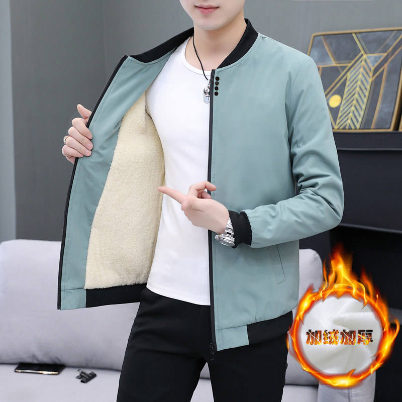 男士夹克加绒加厚纯色青年休闲百搭潮流棉衣棉服外套J30-P40图片