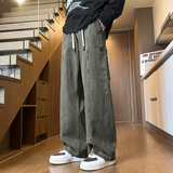 日系工装裤男高街百搭纯棉裤子秋冬休闲直筒宽松阔腿裤Z2345-P50，男装休闲裤，星座509