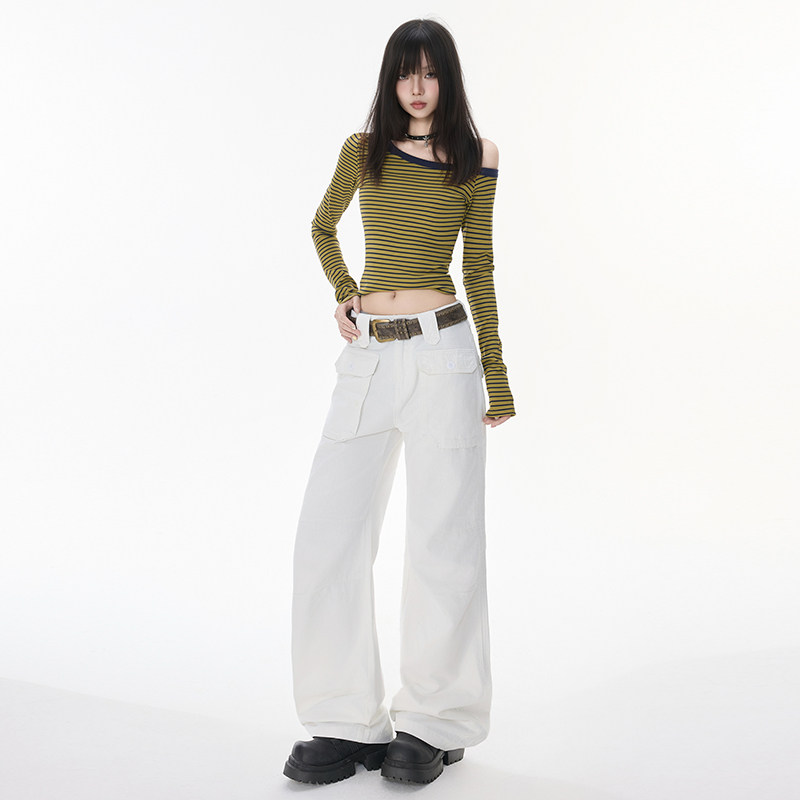 灰色微喇工装裤男女秋季2025新款美式高街宽松喇叭裤YD9041-P75,男装工装外套,星座509