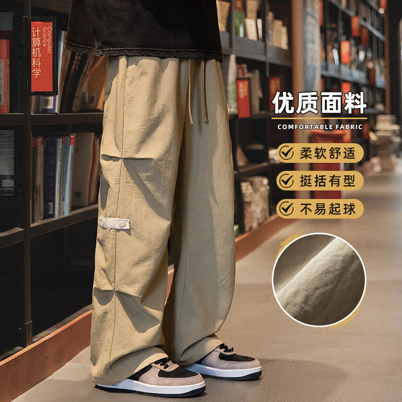 皱褶工装裤子男士2024秋季宽松直筒潮牌机能风休闲长裤Z9807A-P45图片