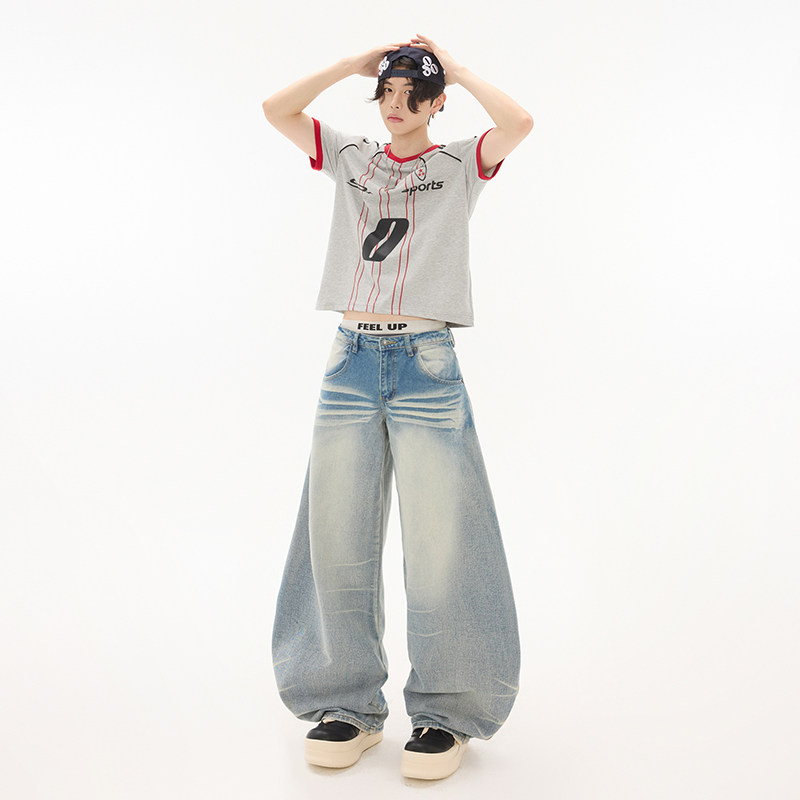 美式复古直筒牛仔裤男2026秋季新款弯刀裤子宽松阔腿裤YD9021-P65,男装牛仔裤,星座509