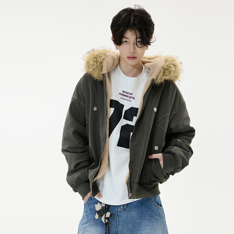 美式复古毛领座山雕连帽棉服外套冬季新款潮牌加厚棉衣YD03-P140，男装棉衣，星座509