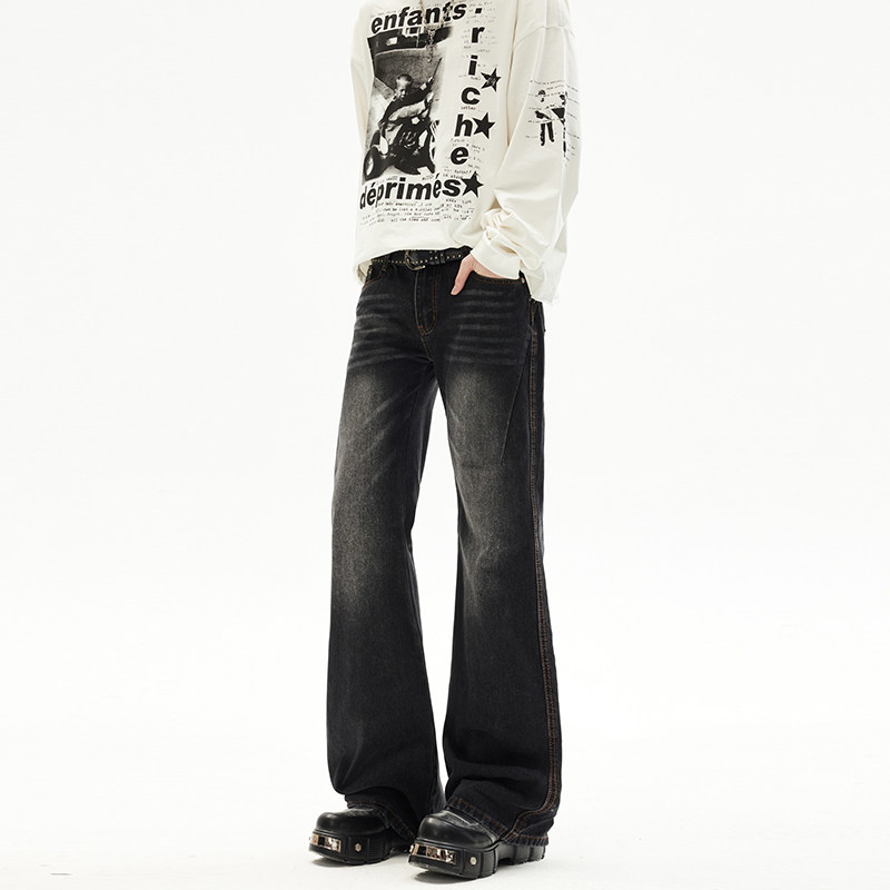 2026春季新款辣妹风微喇牛仔裤男女高腰修身显瘦拖地裤YD9088-P65，男装牛仔裤，星座509