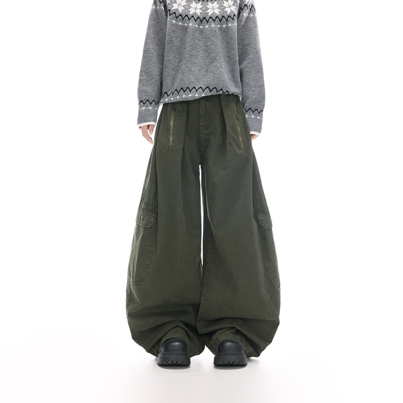 美式军绿色伞兵裤工装裤男女宽松阔腿裤休闲爵士舞裤子YD9074-P80，男装工装外套，星座509