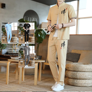 中式唐装套装中国风男装棉麻古装汉服潮外套复古风中山装YK12-P55